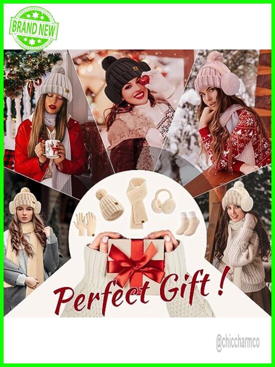 5-Piece Winter Hat Scarf Gloves Ear Muffs Socks Set Women Touchscreen main image 6